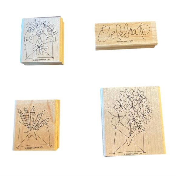 Stampin Up Set Of 4 Send A Celebration Stamp Set Birthday Flowers Celebrate - Picture 1 of 2